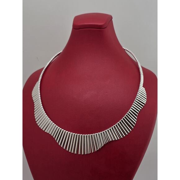 GRADUATED COLLAR NECKLACE ITALY 925 STERLING SILVER - Picture 3 of 16